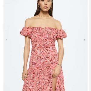 Mango Ruched detail flower dress